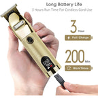 Professional Hair Trimmer Cordless Outlining Trimmer T Liners Clippers For Men Rechargeable Led Display Zero Gapped Trimmers For Barbers（Gold