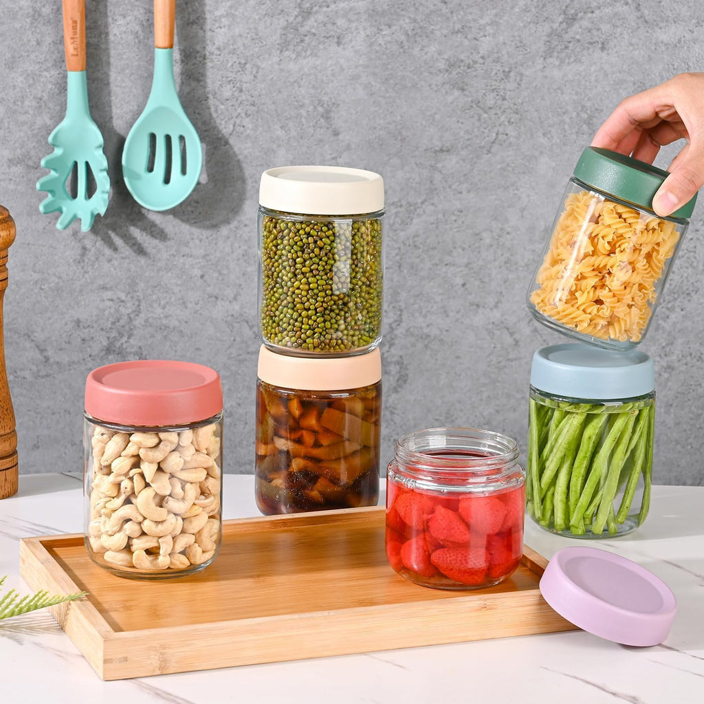 Artcochan Overnight Oats Containers with Lids 16 oz Glass Jars 6 Pack Glass Mason Jars with Airtight Lids, Perfect for Oats, Yogurt, Chia Pudding, Snack