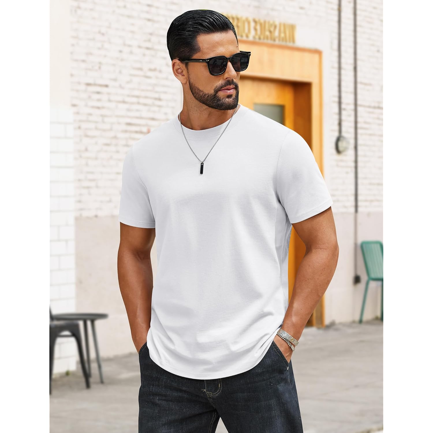 Coofandy Mens T-Shirts 100% Cotton Crewneck Short Sleeve Tees Casual Plain Shirts