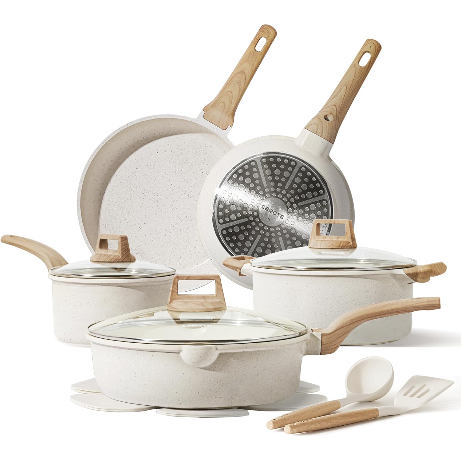CAROTE 14 Pcs Pots and Pans Set Nonstick,Cookware Set Kitchen Cooking Set with Utensil and Pan Protectors
