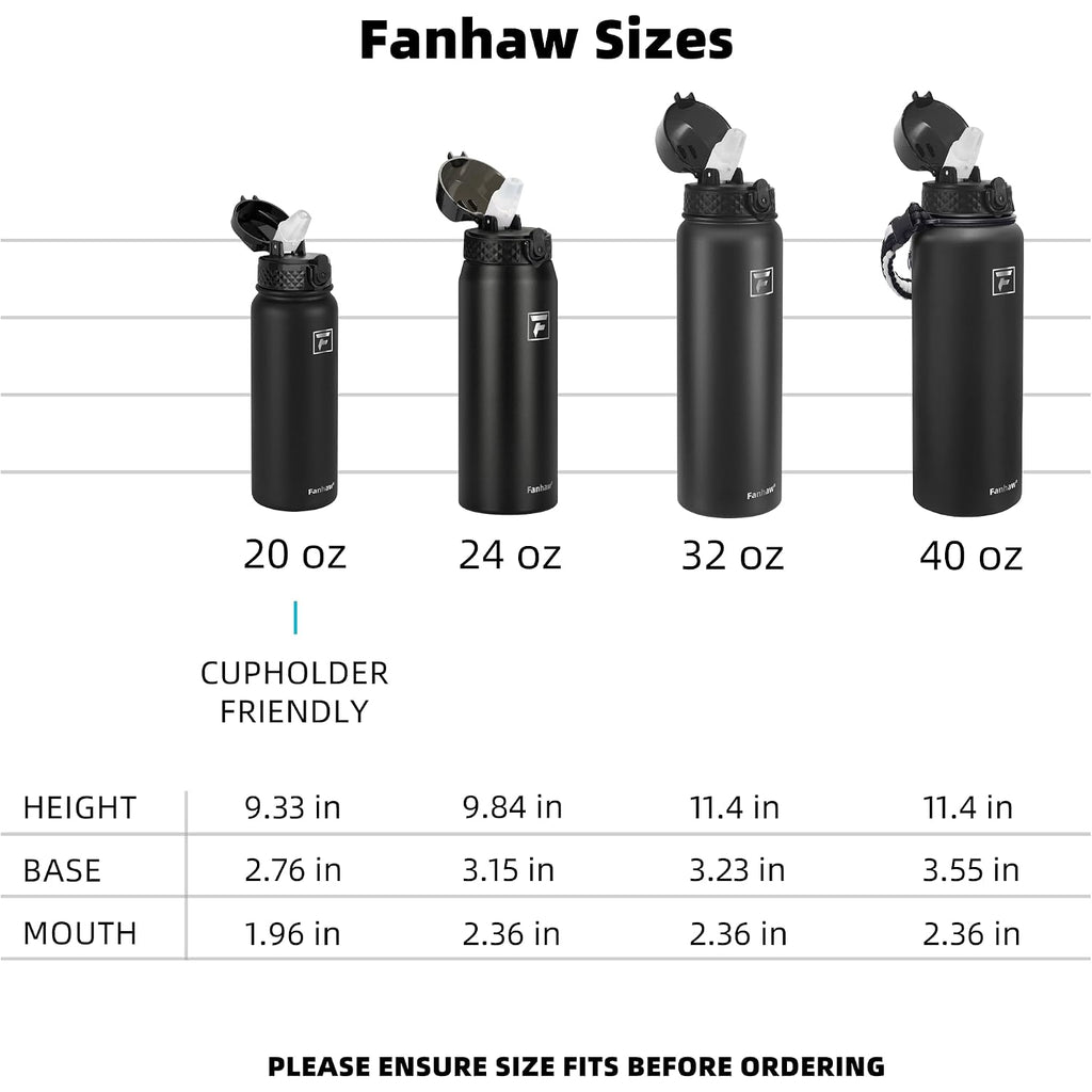 Fanhaw 20 Oz Kids Insulated Stainless Steel Water Bottle With Straw Lid, Leakproof & Anti-Dust Everyday Use Bottle For School, Women & Men, Back To School Essentials (Black)