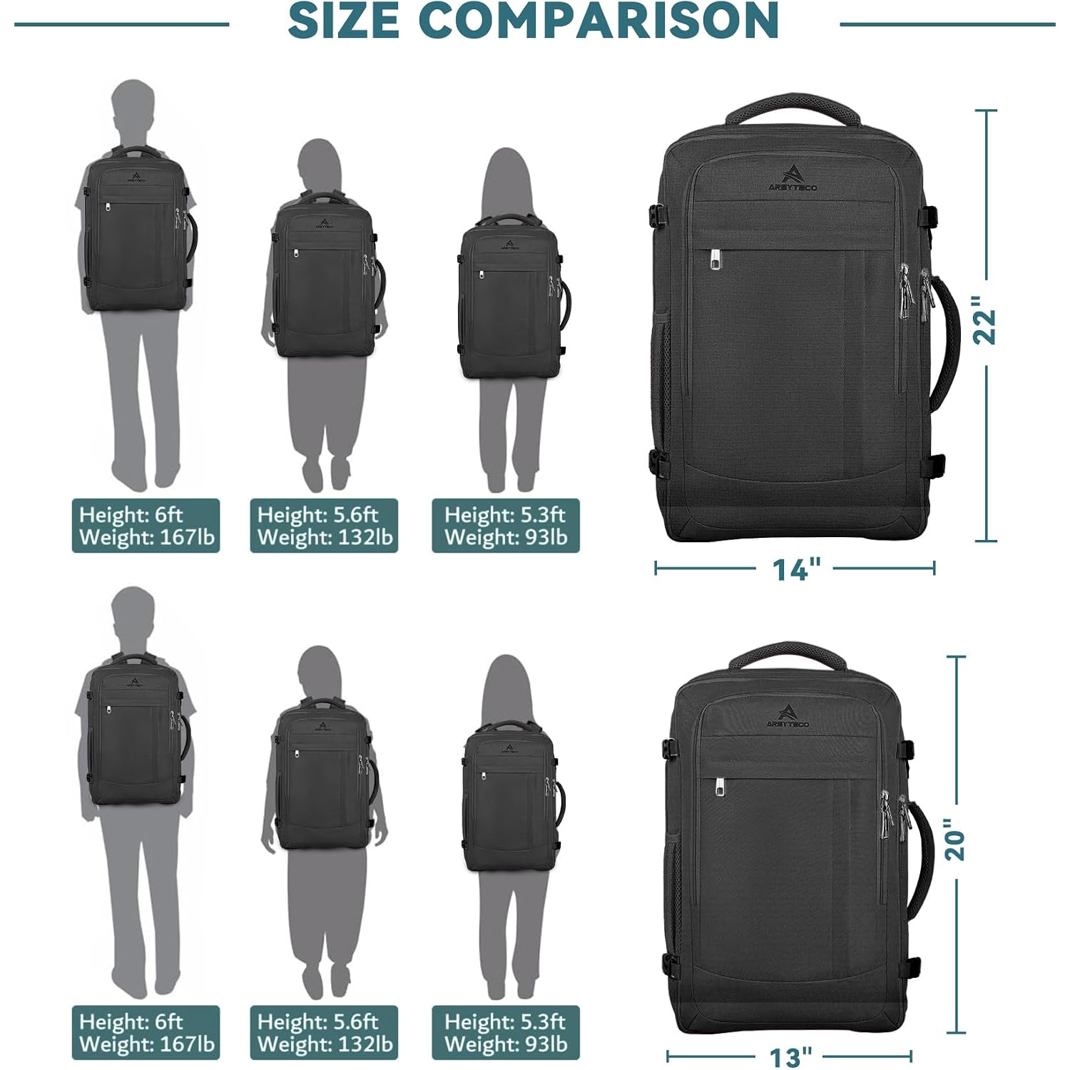 Travel Backpack, 50L Expandable Extra Large Laptop Backpack, Carry On Backpack Airline Approved Water Resistant Business Suitcase Daypack Bag Fits 17 Inch Laptops, Travel Gifts For Men Women, Black