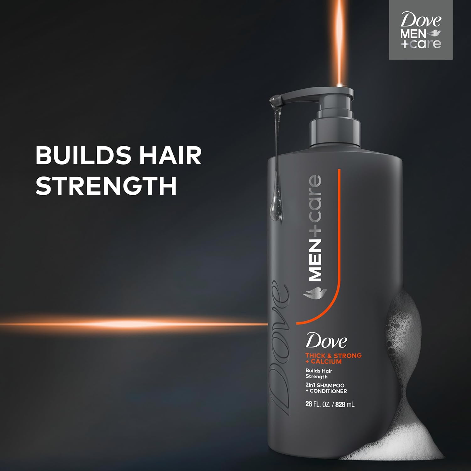 DOVE MEN + CARE Shampoo 1 count Thick & Strong, Builds Hair Strength, with Calcium 28 Fl oz