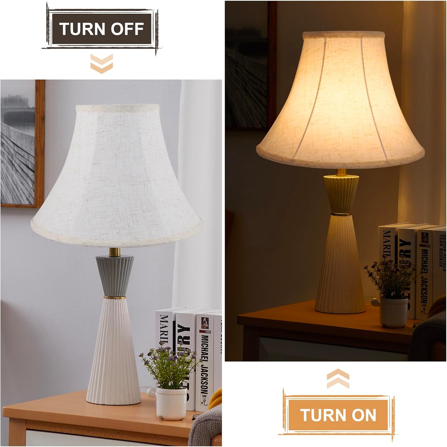 Beige Bell Lamp Shade Set Of 2, 6"Top X 13"Bottom X 9.3"High, Replacement Medium Lamp Shade For Table Lamp And Floor Lamp, Fabric Natural Linen, Assembly Required