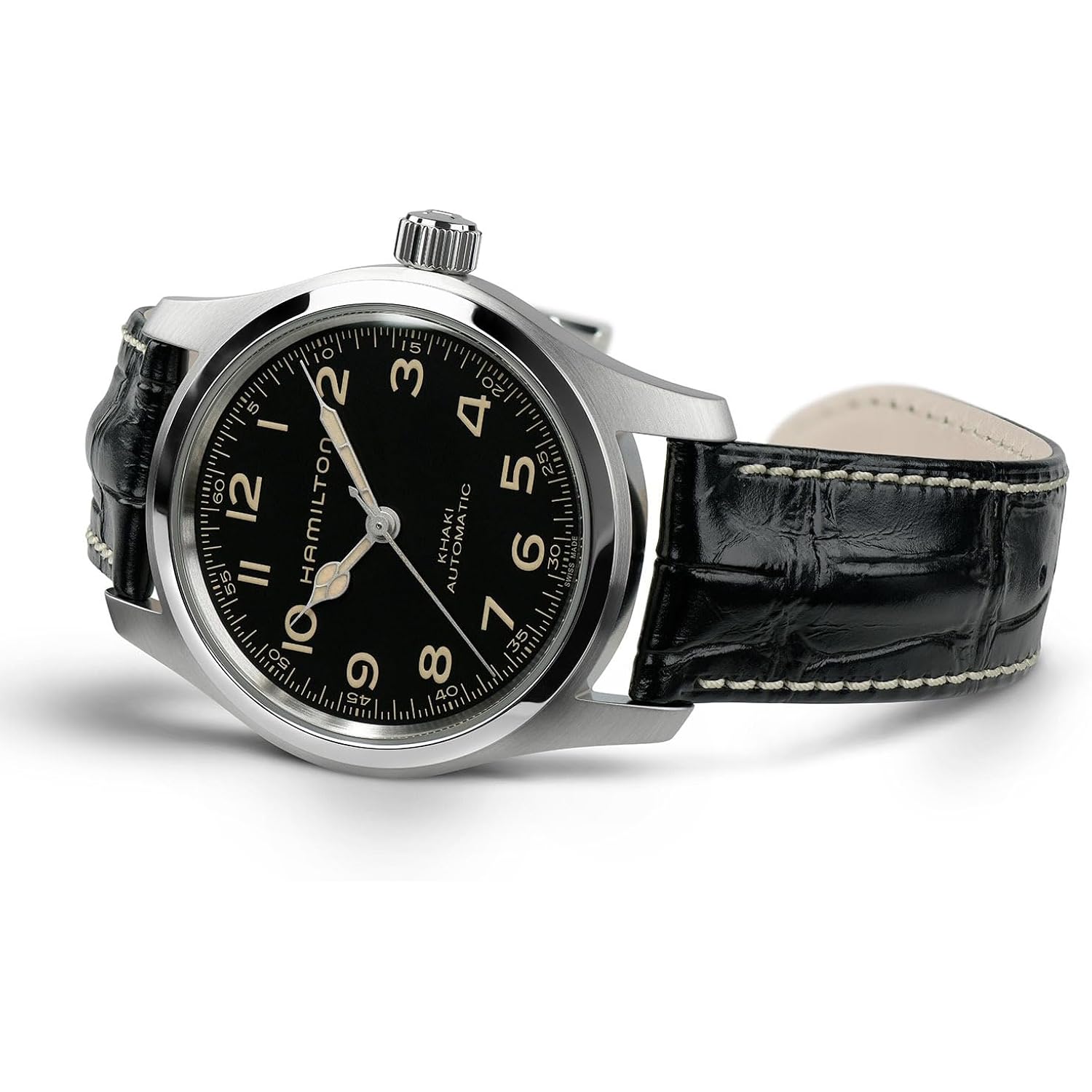 Hamilton Khaki Field Murph Automatic Men'S Watch, 42Mm Stainless Steel Case, Swiss Made, Black Dial Analog Wrist Watch For Men, 100M Waterproof, Sapphire Crystal, Cow Leather Strap