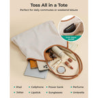Bagsmrt Corduroy Tote Bag For Women Beach Bag With Zipper Casual Shoulder Bag Lightweight Travel Tote Hobo Handbag | Pu Leather Handles