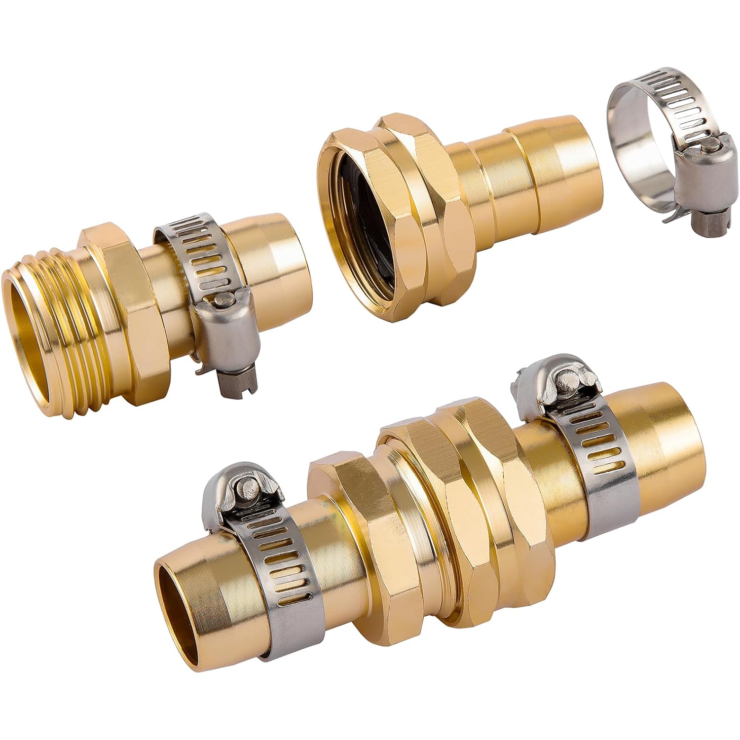 Garden Hose Repair Connector Kit, Fit For 3/4" Or 5/8" Garden Hose Fitting | 5 Set Male And Female Hose Adapter, Water Hose Repair Kit With Clamps