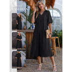 Dokotoo Summer Dresses For Women 2026 Casual Dresses V Neck Puff Sleeve Empire Waist A-Line Maxi Dress