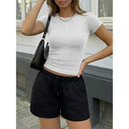 Trendy Queen Women'S Short Sleeve Crewneck Slim Fit Stretchy Crop T-Shirts 2026
