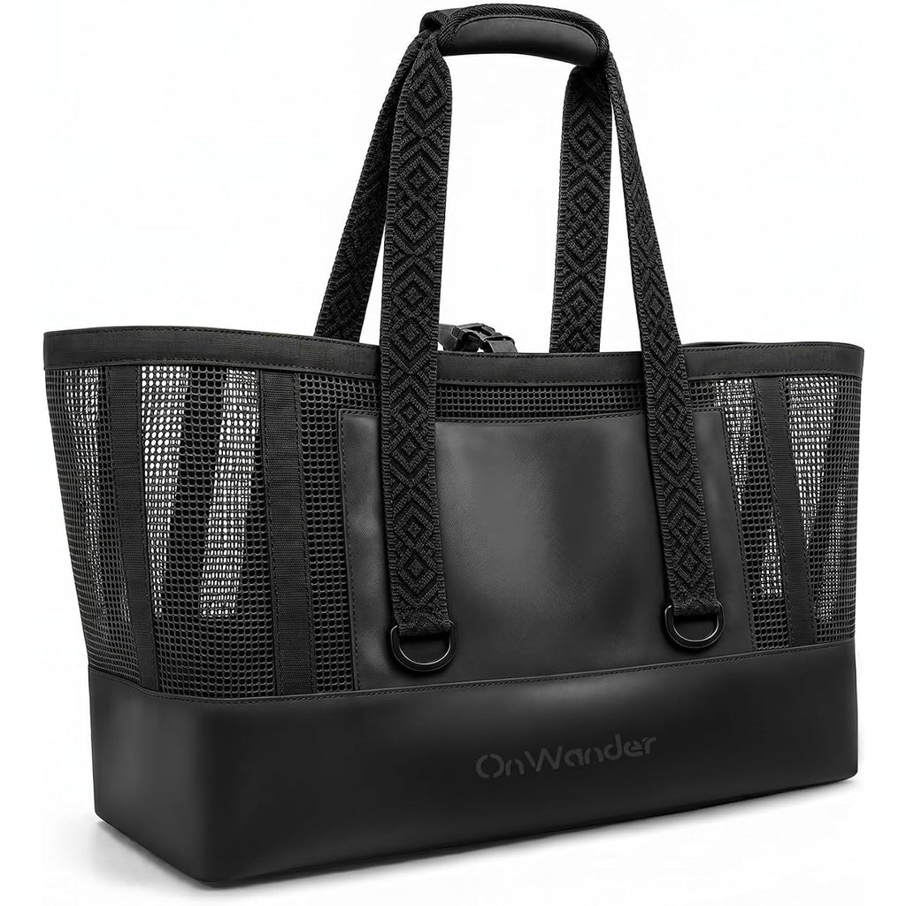 Large Mesh Beach Bag, Waterproof Bottom Tote, Structured Design Waterproof Pocket, Sandproof Pool Bag For Cruise Gym