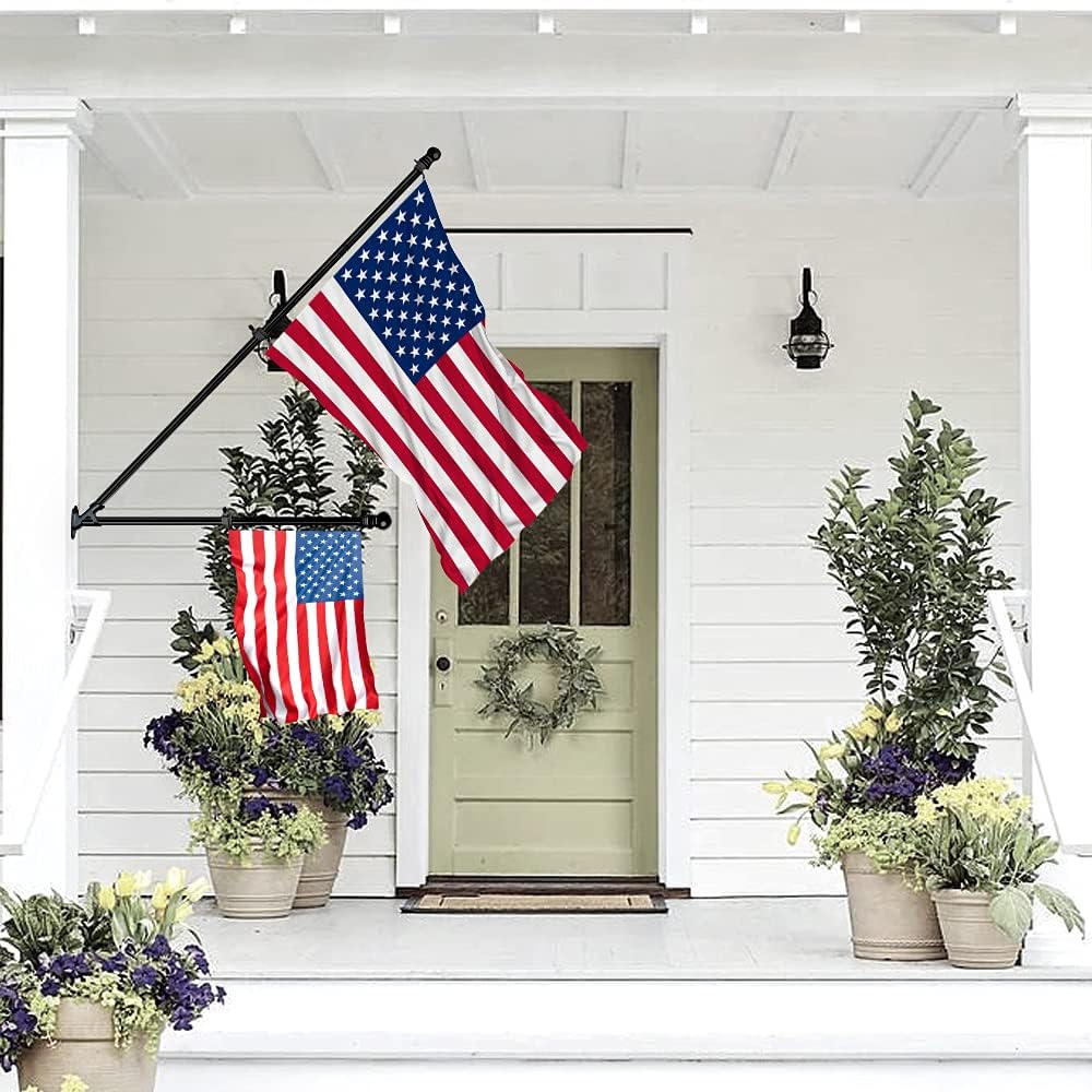 Zmtech Flag Pole - Upgraded Bracket, 6 Ft Stainless Steel Flag Poles For Outside House, Residential Or Commerical, Tangle Free Flag Pole Kit For American Flag (Without Flag, Black)