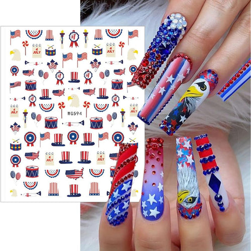 10Pcs 4th of July Nail Stickers Patriotic Nail Decals Independence Day Nail Art Stickers American Flag Stars Eagle Fireworks Heart Nail Design Supplies Memorial Day DIY Nail Decoration for Women Girls