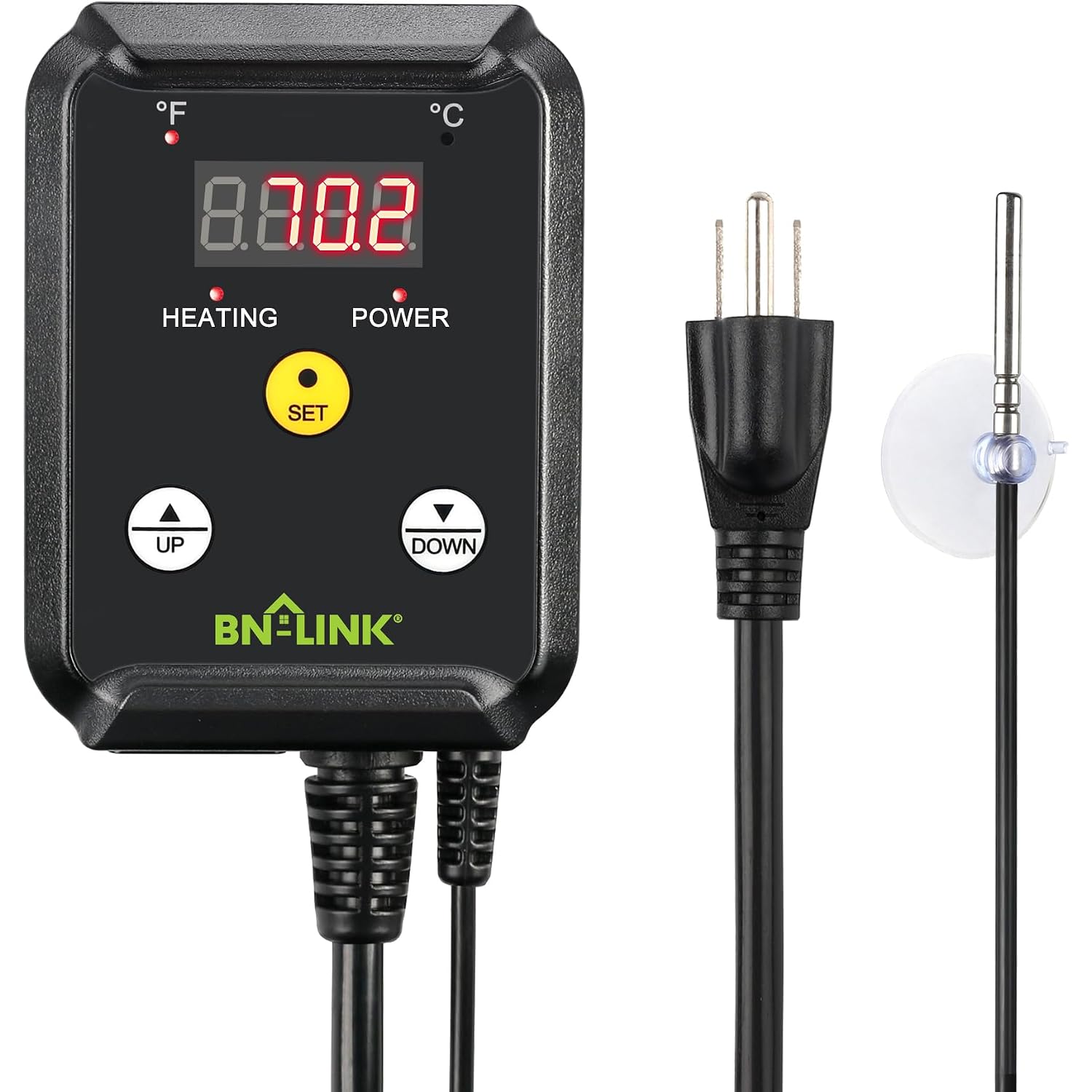 Bn-Link Reptile Thermostat Temperature Controller, Digital Heat Mat Thermostat For Seed Starting, Plant Germination, Greenhouse, Incubator, Brooder, Brewing, Reptiles Tank,40-108°F, 1000W, Etl Listed