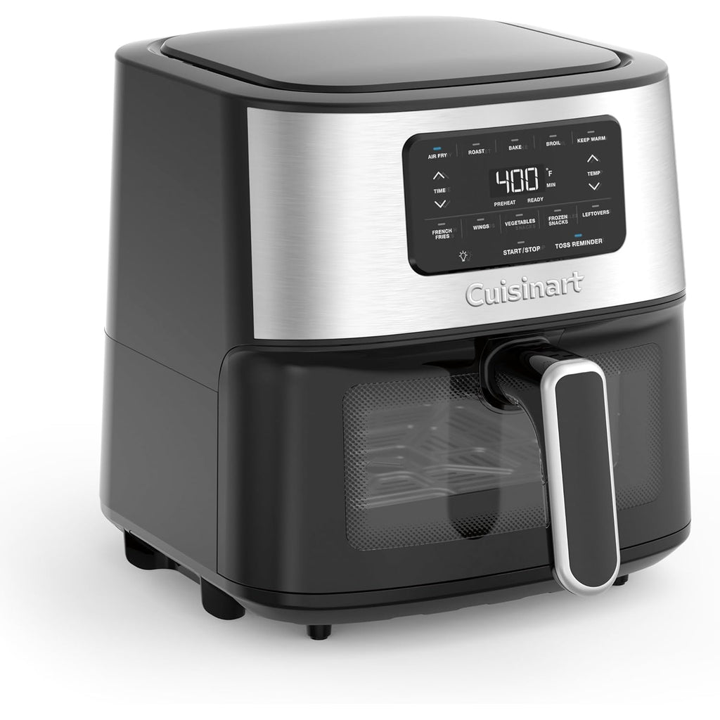 Cuisinart Air Fryer, 6-Quart Basket Large Fryer with 5 Cooking Functions to Roast, Bake, Broil, Air Fry and Keep Warm, 5 Airfryer Presets, Dishwasher-Safe Parts, AIR-200NAS, Stainless Steel & Black