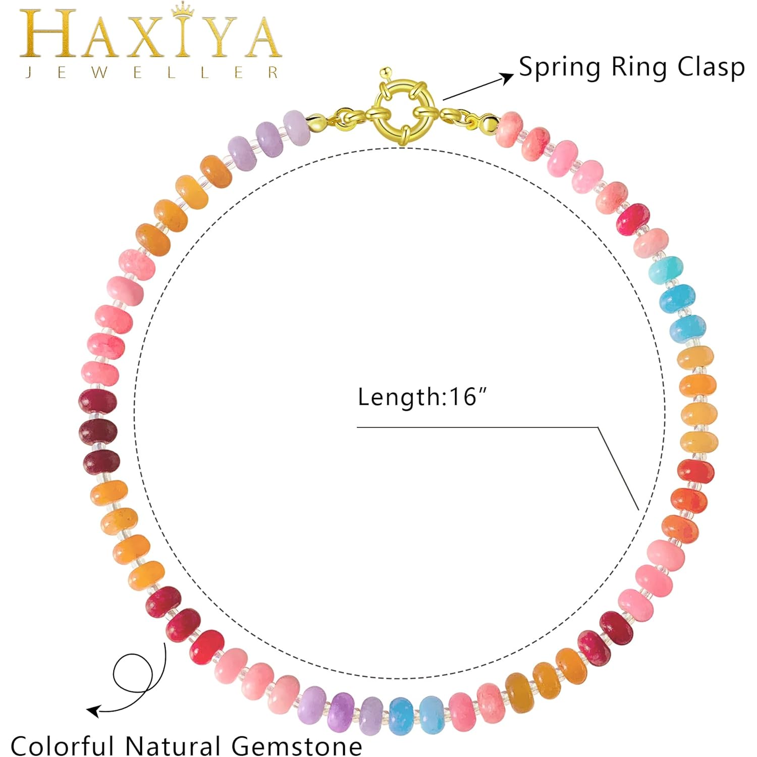 HAXIYA Colorful Beades Gemstone Necklace for Women Boho Beaded Choker Rainbow Colorful Natural Stone Summer Beach Jewelry for Women