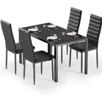 Bealife Kitchen Dining Table Set For 4, Tempered Glass 5 Piece - Black | Pu Leather Modern Dining Room Furniture, Space Saving Table And Chairs Set For Home, Kitchen, Living Room, Dining Room