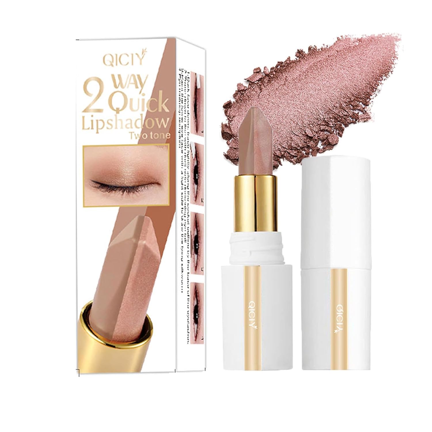 ADMD Two Color Eyeshadow Stick Champagne Gold + Silver Gray Shimmer & Smoky Eye Shadow Pen for Puffiness Reduction, Brightening, Long-Lasting Wear Daily & Evening Makeup(03#)