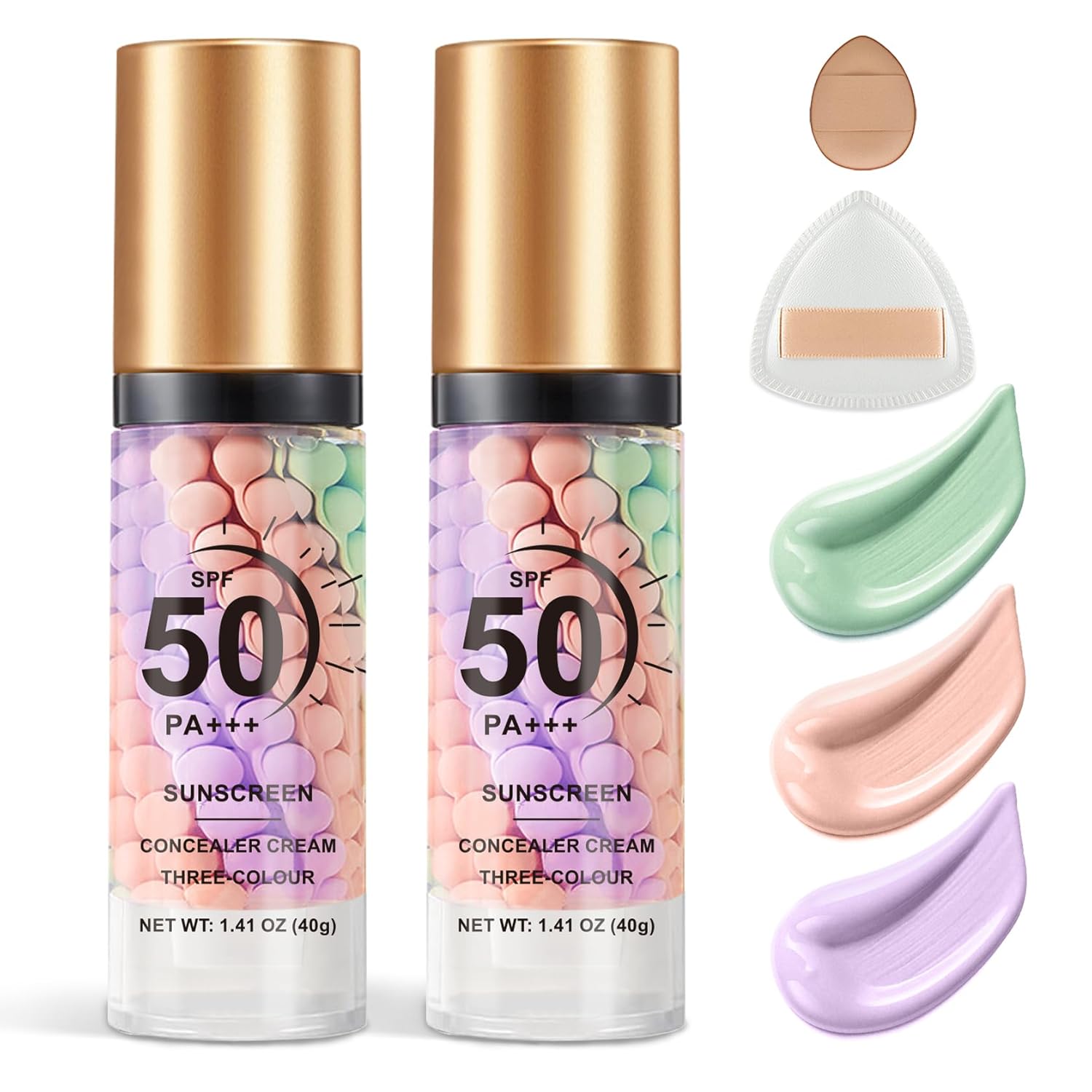 2PCS Color Correcting Primer Face Makeup with Powder Puff,Face Primer with SPF 50,Oil Control Primer Makeup,Hydrates and Moisturizes,Radiance Skin,Protector Solar Para La Cara Con Color