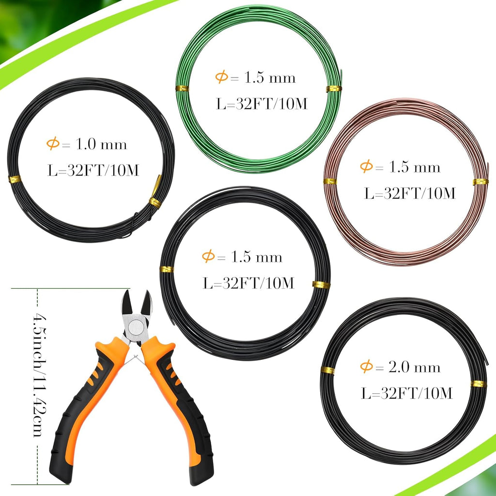 Mudder 5 Roll Aluminum Bonsai Training Wire Tree 1/1.5/2.0Mm 160 Feet Total With Bonsai Wire Cutter Anodized Training For Holding Branches Small Trunks(Classic)