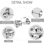 6 Pairs Stainless Steel Stud Earrings Set, Silver 14K Gold Plated 316L Stainless Steel Hypoallergenic Cubic Zirconia CZ Earring for Women Men 3-8mm