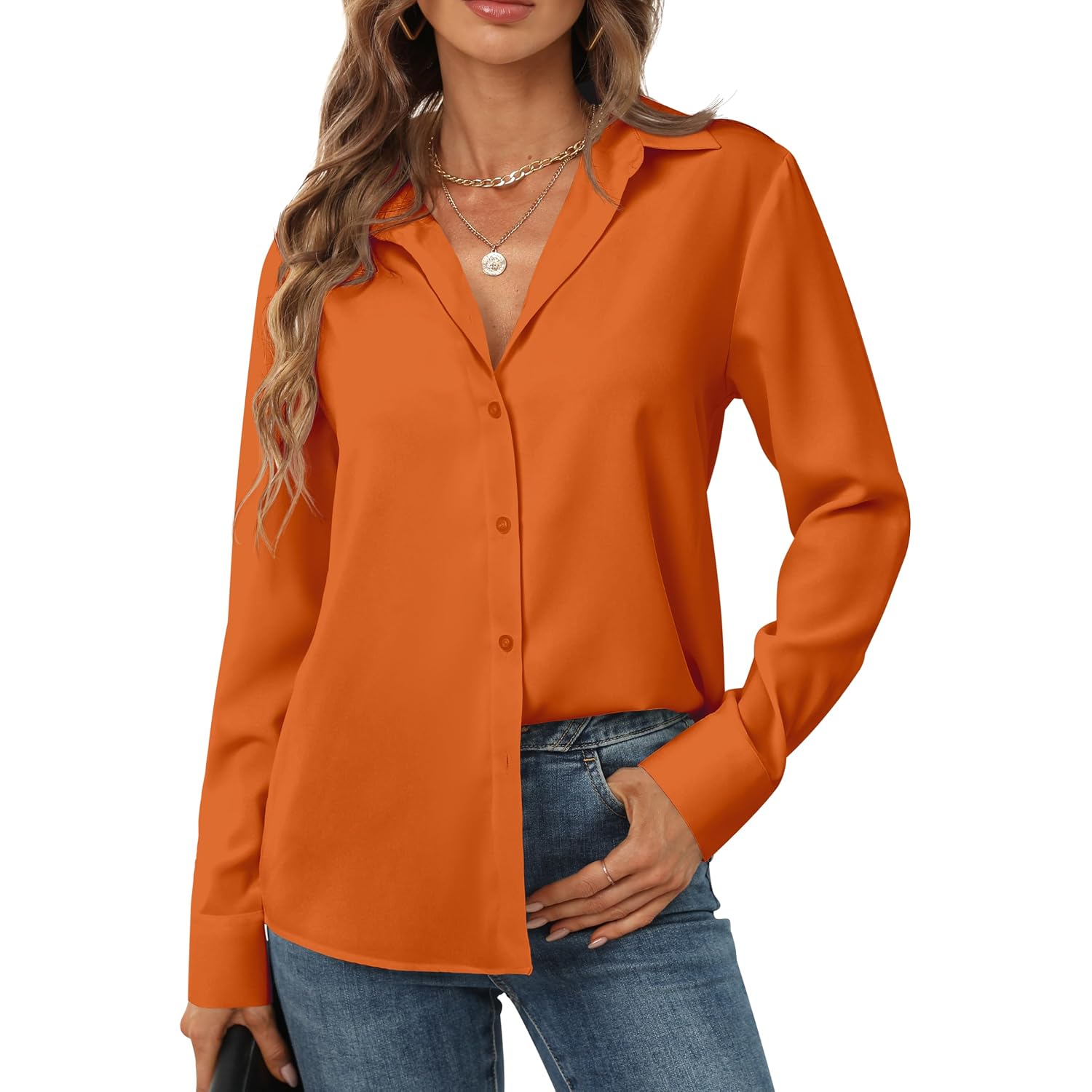 Hearain Women'S Button Down Shirts Long Sleeve Basic Classic Soft Shirt Collared Fashion Dressy Casual Blouses