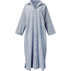 Chouyatou Women'S Casual Long Sleeve Button Down Loose Striped Cotton Maxi Shirt Dress