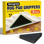 Songrey Rug Tape Rug Corner Grippers 8PCS, Reusable Double-Sided Carpet Tape to Hold Area Rugs Down, Non Slip Rug Pads Gripper for Hardwood Floors No Damage