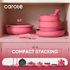 CAROTE 15pcs Pots and Pans Set Non Stick, Cookware Set Non Toxic with Detachable Handle, Induction Kitchen Cooking Set, Dishwasher/Oven Safe, RV/Camping Cookware