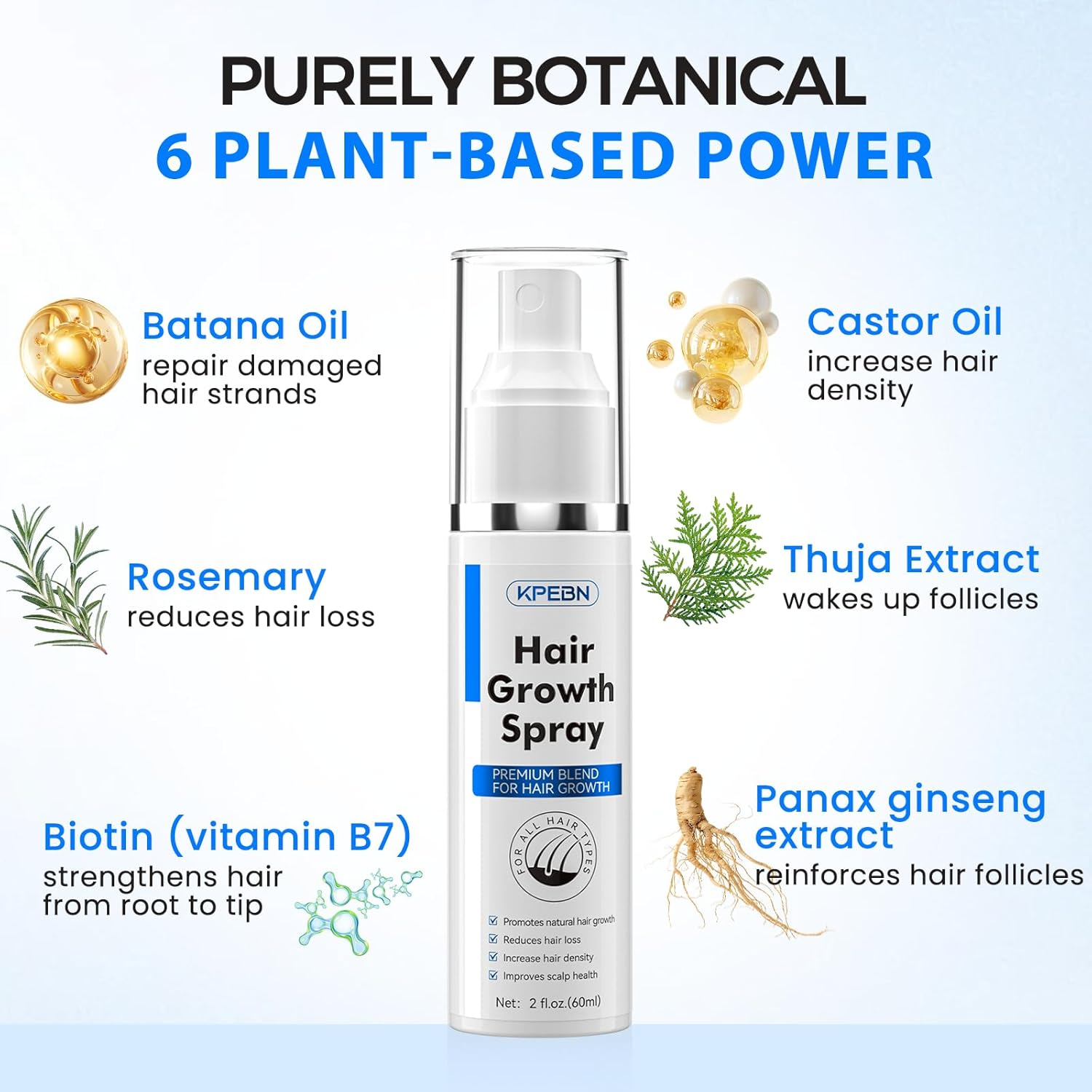 Hair Growth Spray for Thicker Longer Hair -Batana Oil & Thuja Extract Scalp Serum for Thinning &Loss Support - Volumizing Treatment for women & Men,Non-Greasy, 2 fl oz
