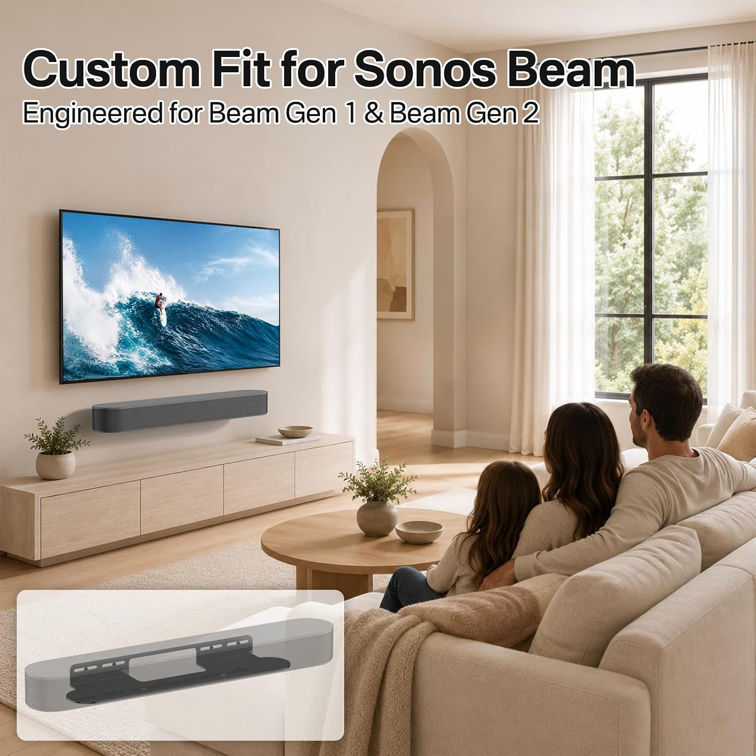 Notiela Soundbar Mount For Sonos Beam Wall Mount Black - Heavy Duty Wall Bracket Mount For Sonos Beam Gen 1 & Gen 2 Mounting Bracket For Space Saving