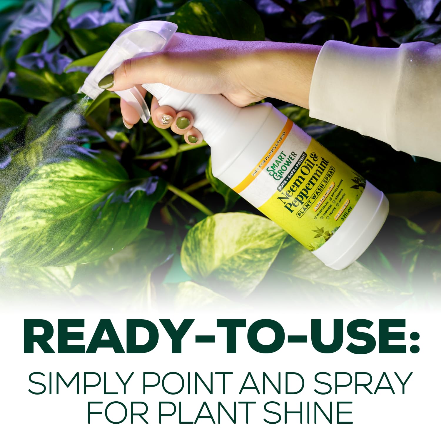 Neem Oil Plant Spray With Peppermint Oil, Indoor & Outdoor Plants, 32 Oz | Ready-To-Use Spray, Natural Plant Wash, Smart Grower