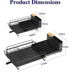 Kitsure Large Dish Drying Rack - Extendable Dish Rack, Multifunctional Dish Rack for Kitchen Counter, Anti-Rust Dish Drainers with Cutlery & Cup Holders 19.2"-26.7" L x 12.9" W, Black