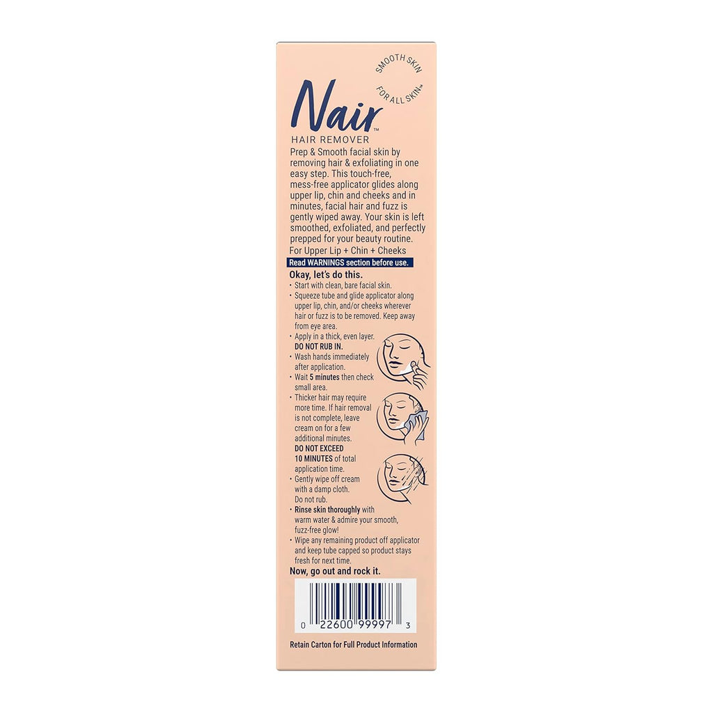 NAIR Prep & Smooth Face Exfoliating Depilatory Cream for Women - Effective Hair Removal for Smooth Skin with Hyaluronic Acid, 1.76 oz