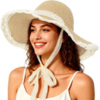Beach Hats for Women - Beach Hat Womens UPF 50+ Lace Ribbon,Packable Sun Hat Women,Straw Hat for Women 2026