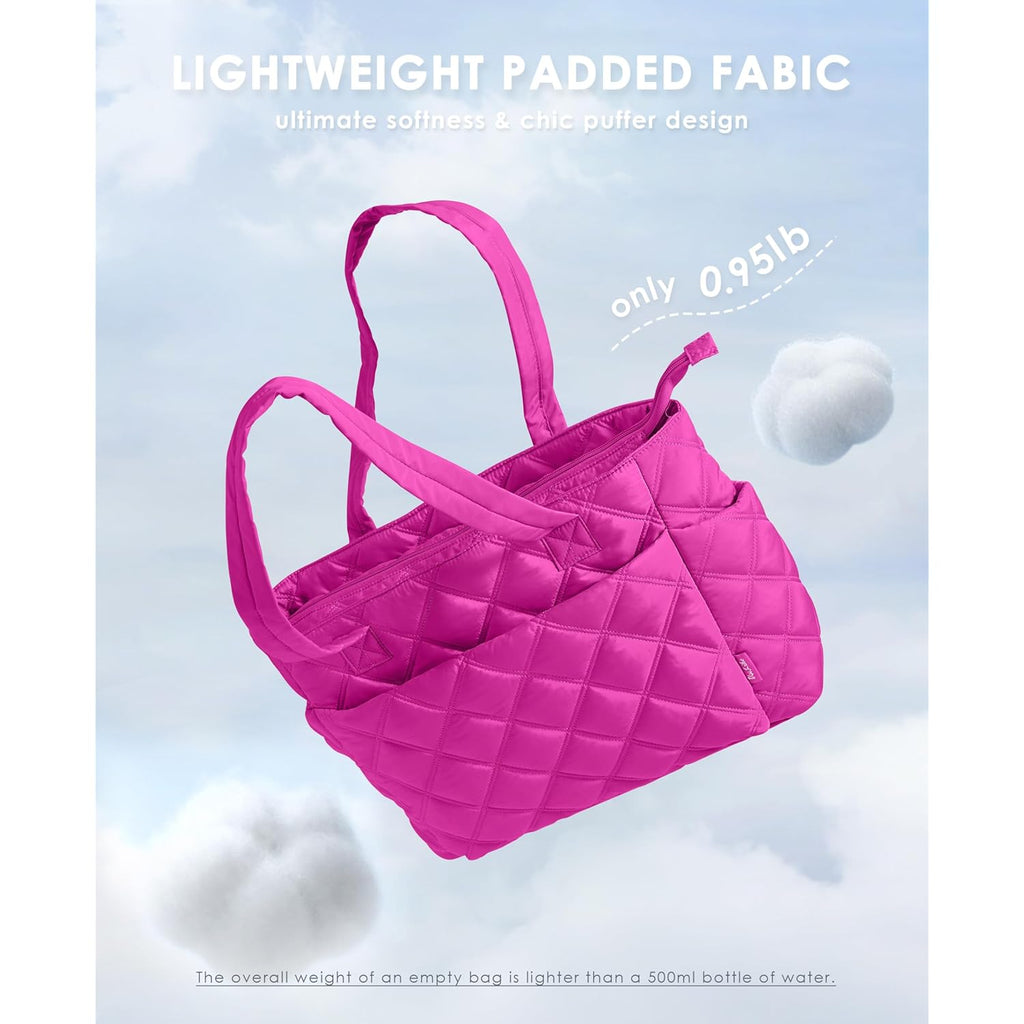 Uselike Tote Bag for Women, Lightweight Puffer Tote Work Bags with Compartments for Travel, Quilted Shoulder Bag with Zipper