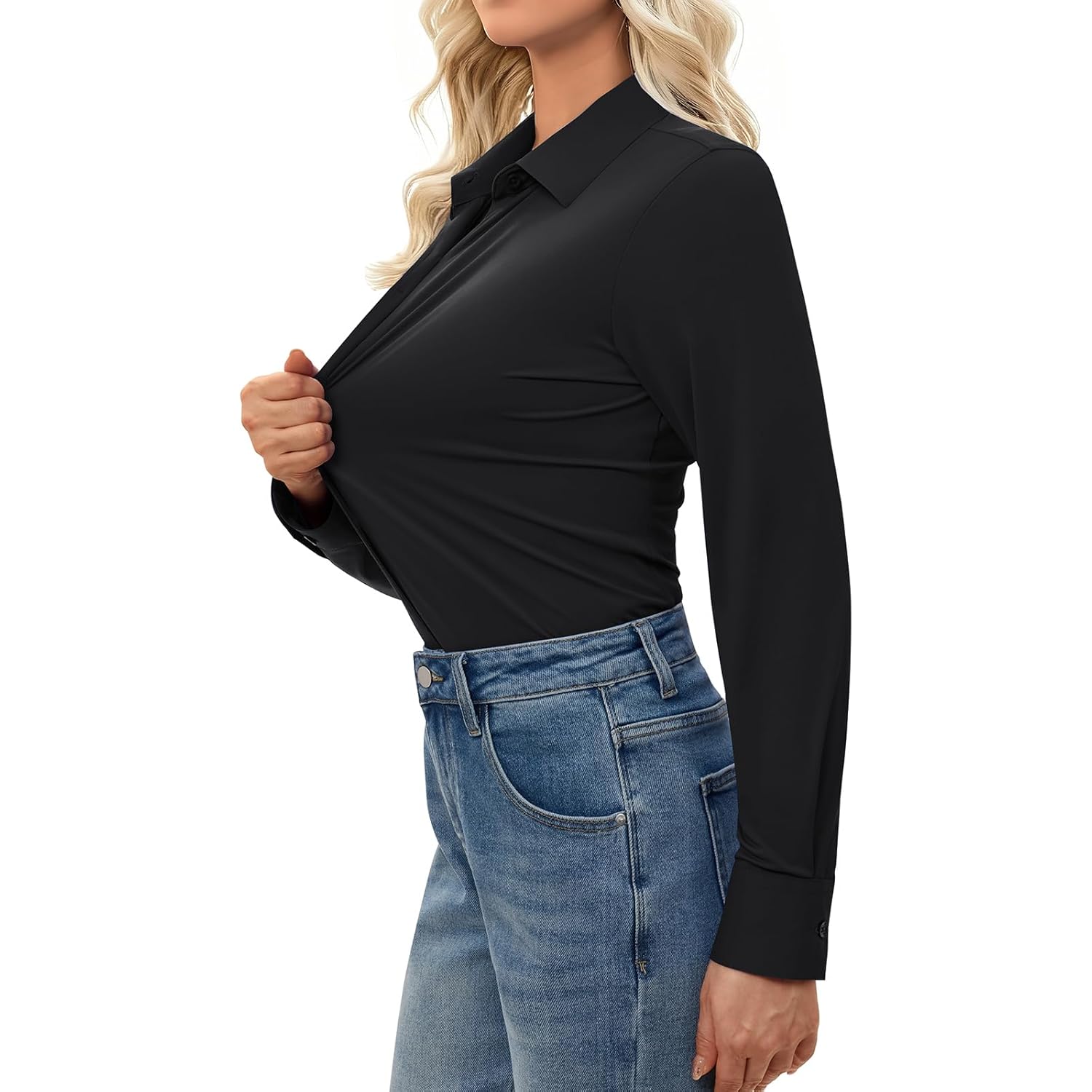 Button Down Shirts for Women Slim Fit Long Sleeve Stretch Dress Shirts Work Shirt Wrinkle Free Office Blouse Top
