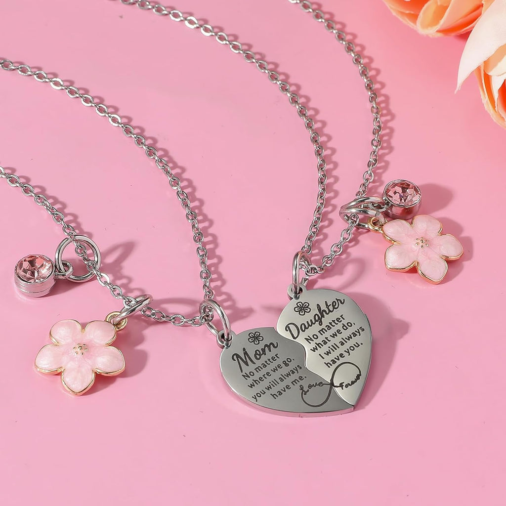 Artlunar Mother Daughter Necklace - Heart Matching Necklace Keychain for Mom Women Mother Day Gift from Daughter