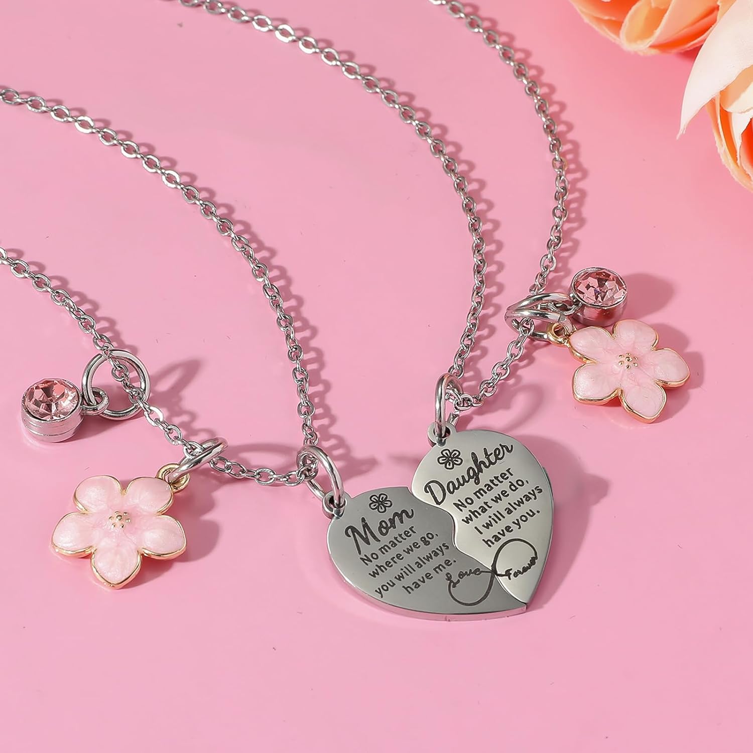 Artlunar Mother Daughter Necklace - Heart Matching Necklace Keychain for Mom Women Mother Day Gift from Daughter