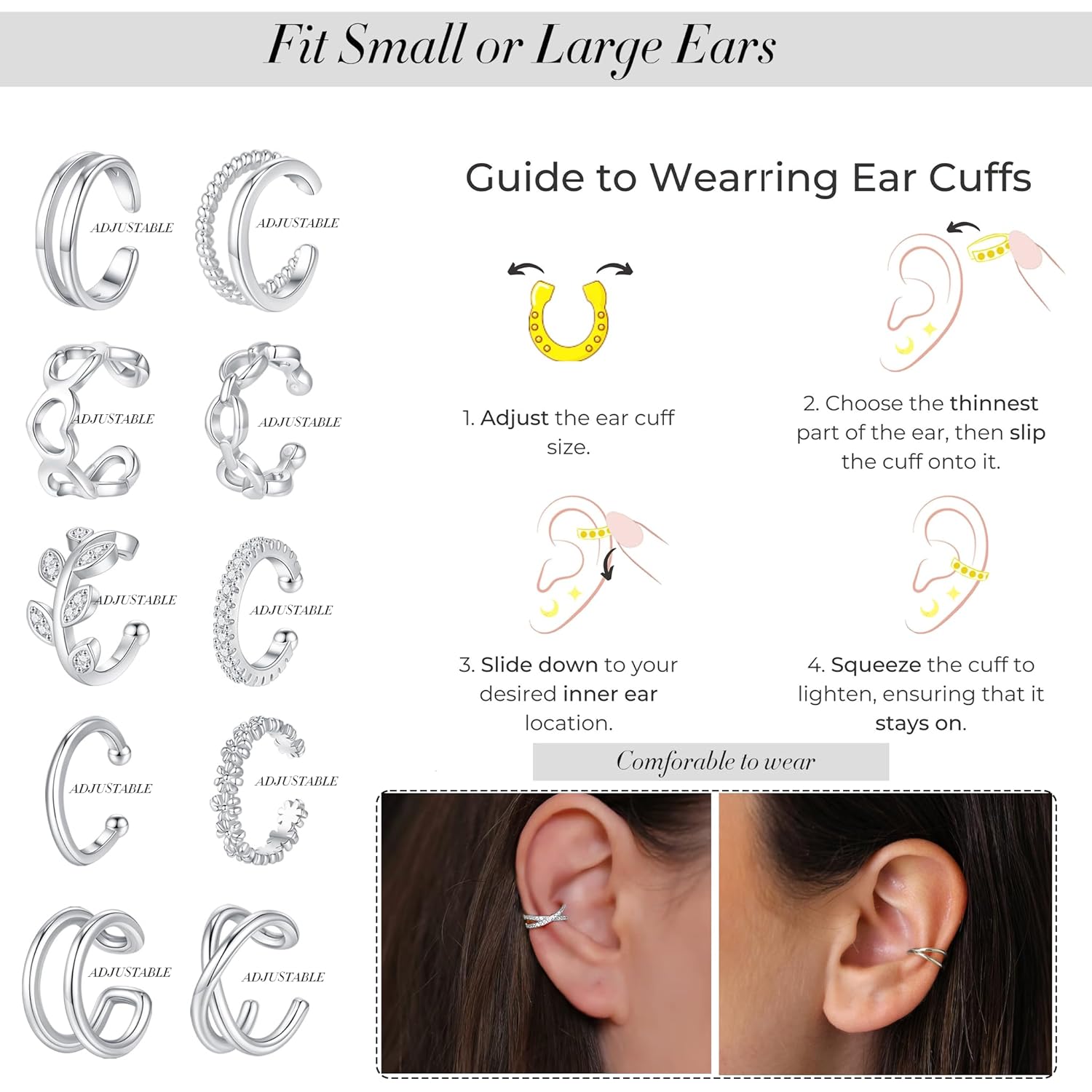Jewdreamer 16Pcs Ear Cuffs for Women Non Piercing 14K Golded Silver Ear Cuffs Earrings Non Pierced Clips On Cartilage Earring Fake Earrings Lightweight