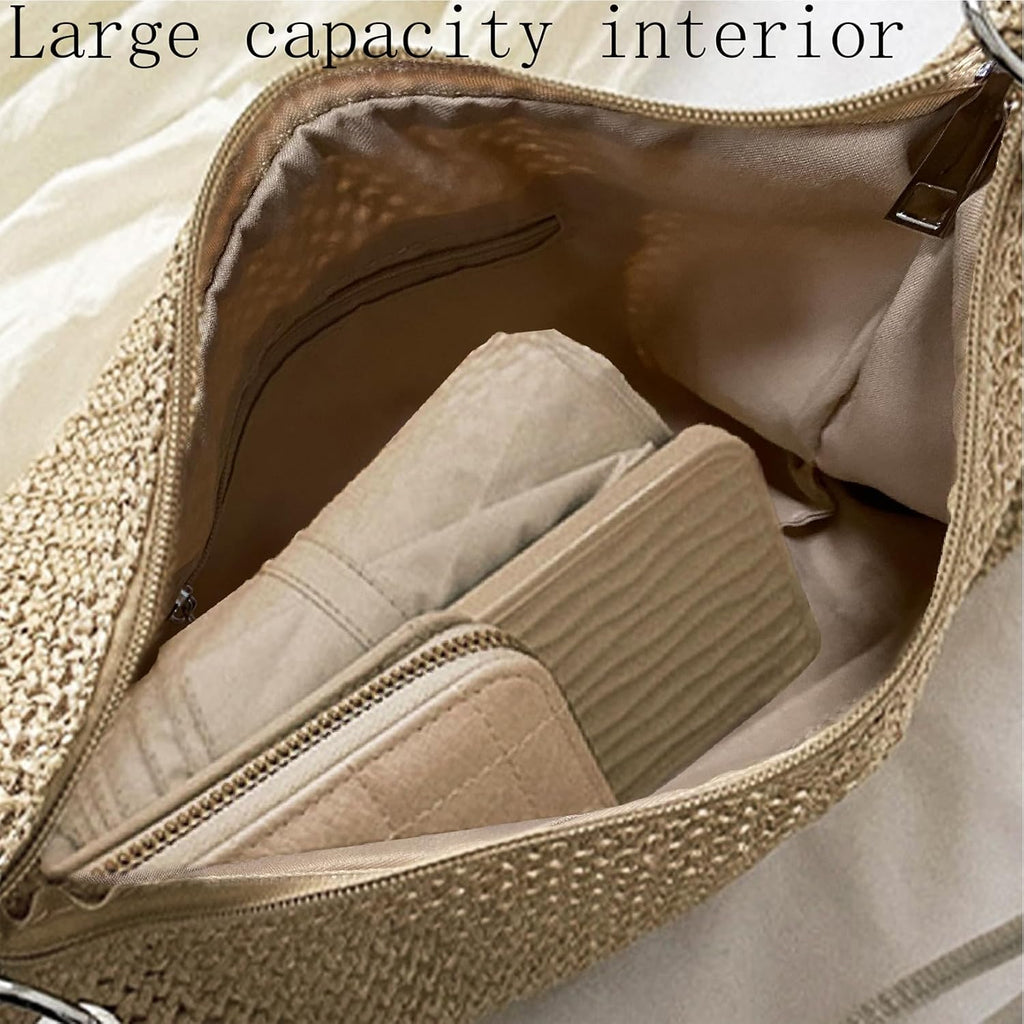 Casual Beach Tote Bag, Straw Beach Bag Fashion Shoulder Bag Crossbody Bag, For Beach Picnic Vacation