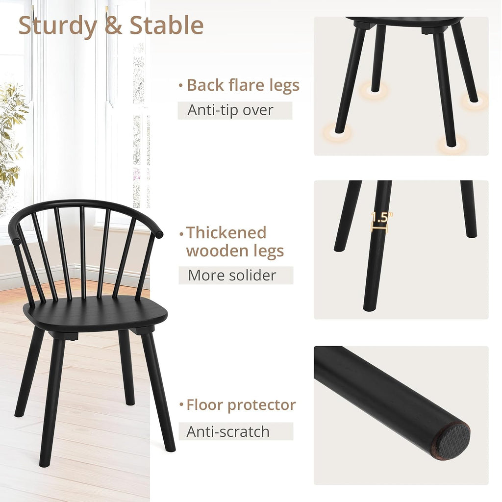 Lue Bona Black Dining Chairs Set Of 4, Farmhouse Wood Dining Chairs With Semicircular Backrest, Spindle Dining Chair For Kitchen And Dining Room, 18 Inch