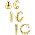 BESTEEL 3Pairs Clip on Earrings for Women Trendy Hypoallergenic 14K Gold Plated Chunky Tube Croissant Waterdrop Clip-on Hoop Earrings Set Fake Jewelry Non Pierced Ears