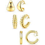BESTEEL 3Pairs Clip on Earrings for Women Trendy Hypoallergenic 14K Gold Plated Chunky Tube Croissant Waterdrop Clip-on Hoop Earrings Set Fake Jewelry Non Pierced Ears