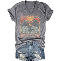 Women's T-Shirts V-Neck Boho Flowers Wildflowers Tee Cute Summer Graphic Shirts Short Sleeve T Shirt C-gray1