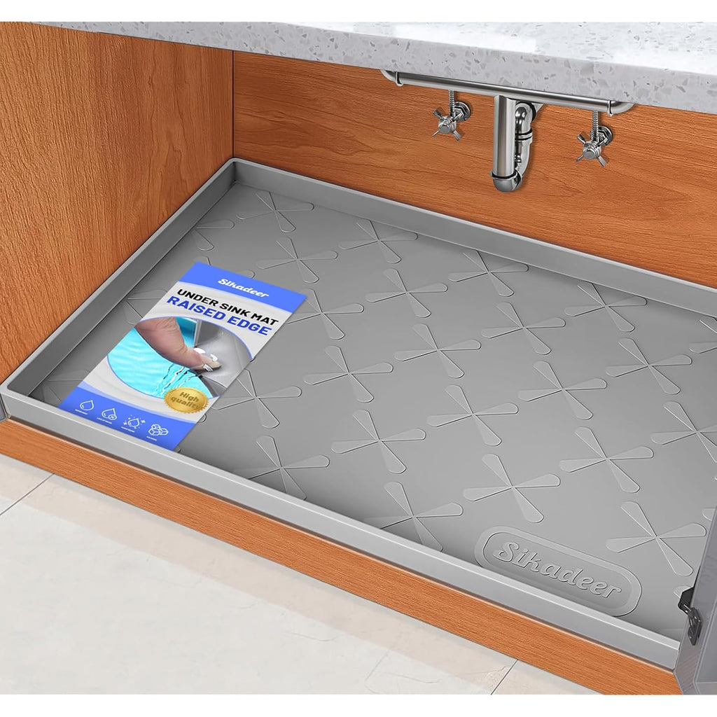 SIKADEER Under Sink Mat Waterproof 34" x 22", Silicone Mat Kitchen Drawer Shelf and Cabinet Liner, Sink Protector for Kitchen Organizers and Storage, Boot Tray Pet Food Mats