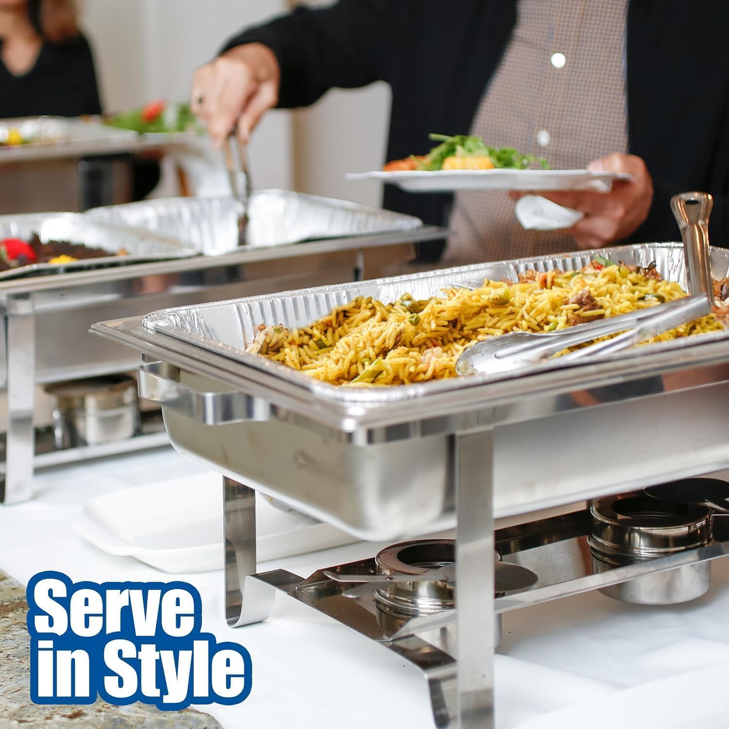 Aluminum Pans With Lids, Large Full Size 21x13x3 Disposable Foil Pans, Heavy Duty Roasting, Baking, Broiling, Catering & Chafing Pans (15, Full-Size w/Lids)