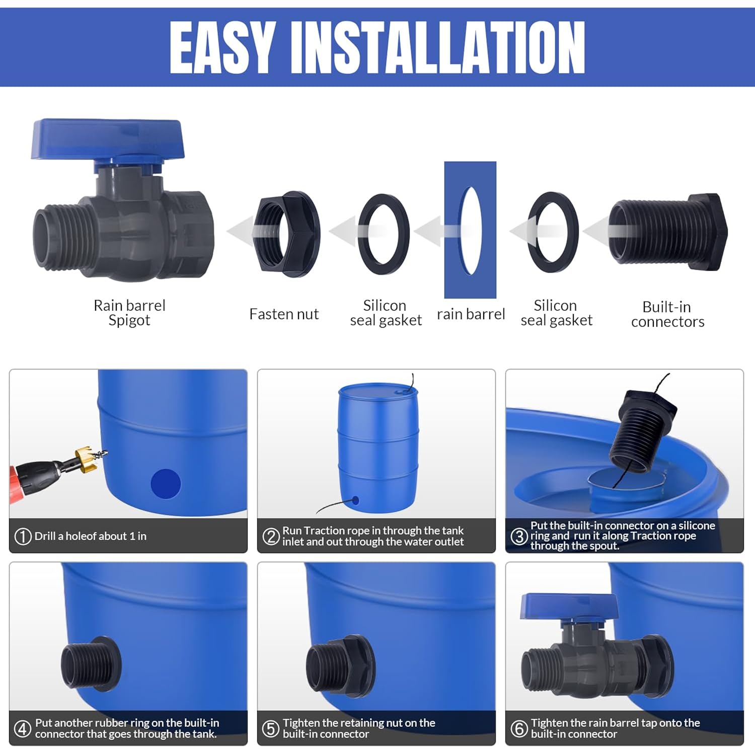 Pvc Rain Barrel Spigot Kit 2 Pack 3/4" Ght Bulkhead Fitting With Pvc Ball Valve Leak-Proof Tank Faucet For Rain Barrel, Water Tank & Container Drain