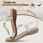 Littleplum Women Sandals Arch Support Handmade Bohemian Braided Flat Sandals Comfort Walking Beach Ankle Elastic Summer Shoes