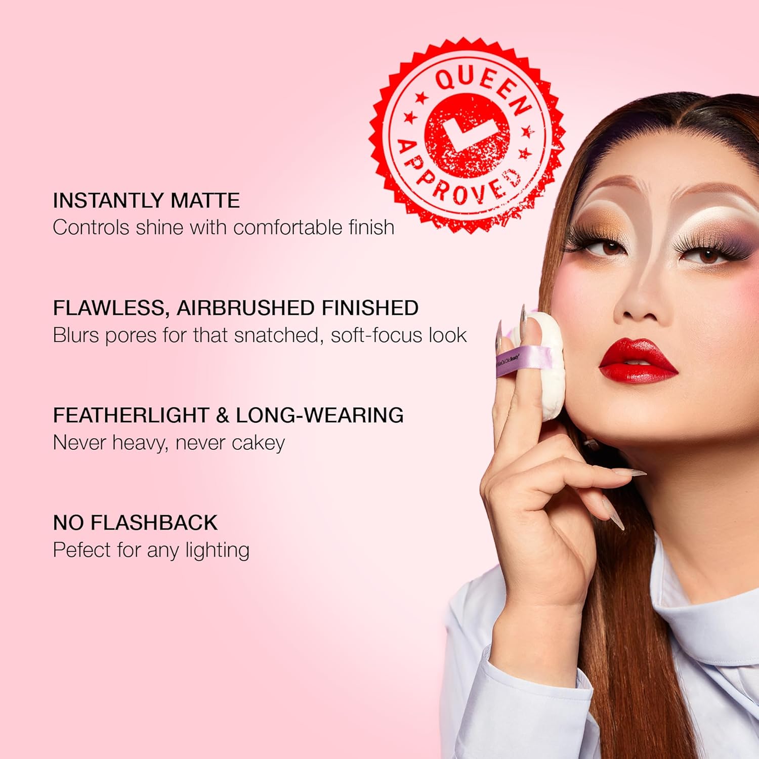 KimChiChic Beauty Puff Puff Pass Set and Bake Setting Powder for Makeup, Extra Fluffy Loose Face Powder Poof, Soft Natural Face Makeup for Uneven Skin Tone, 09 Pink