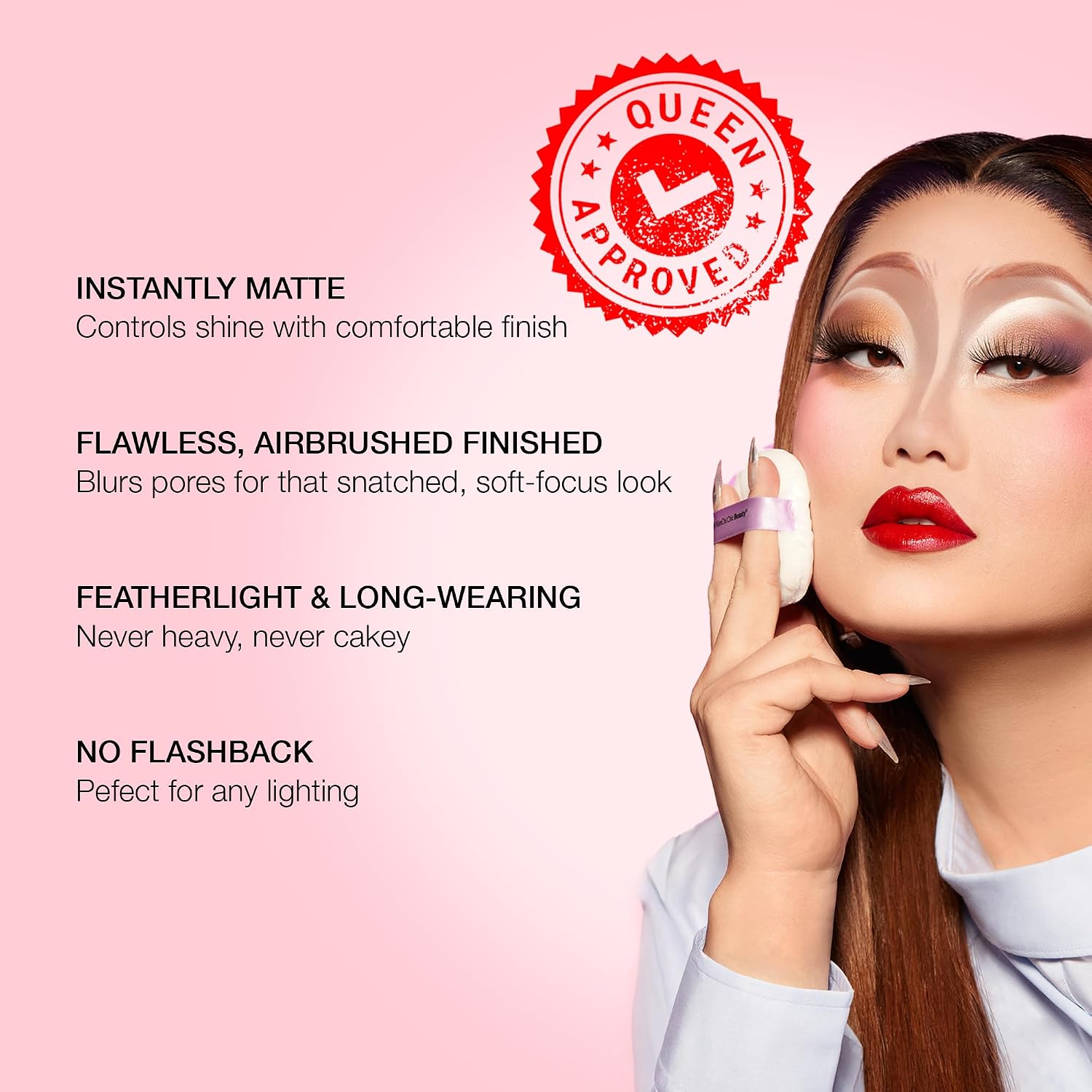 Kimchichic Beauty Puff Puff Pass Set And Bake Setting Powder For Makeup, Extra Fluffy Loose Face Powder Poof, Soft Natural Face Makeup For Uneven Skin Tone, 09 Pink
